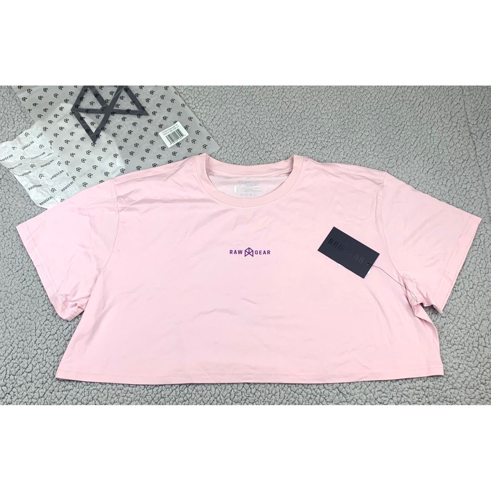 RawGear Women's Cropped Essentials Tee Pink Logo Crop Top Size L NWT